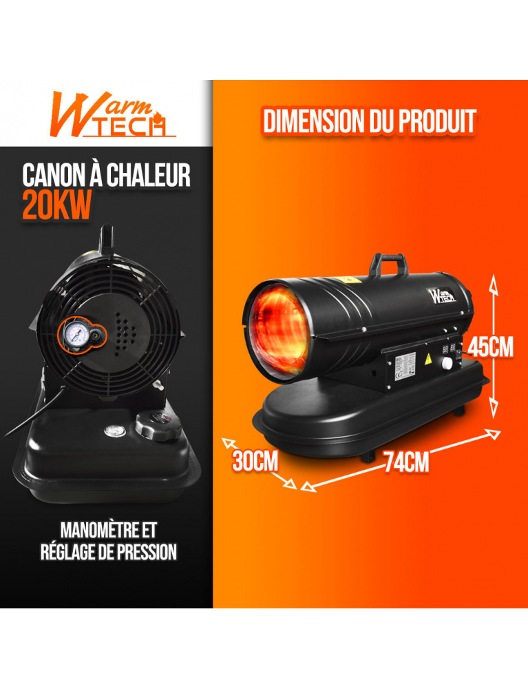 Canon à chaleur diesel 20 KW avec thermostat – WARMTECH  Canon à chaleur  diesel 20 KW avec thermostat – WARMTECH